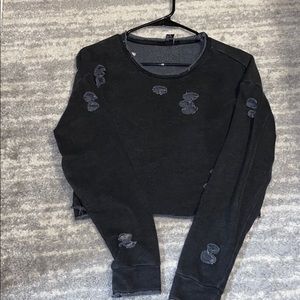 Distressed grey long sleeve crop top